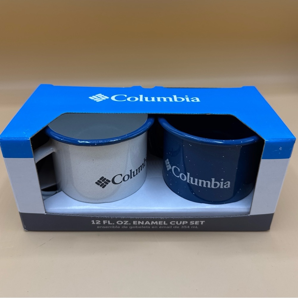 Columbia Enamel Cup Set - 12oz White And Blue - Camping Coffee Cups - New